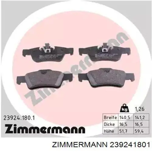 Sapatas do freio traseiras de disco Zimmermann 239241801 preço, a partir de 45,09 USD