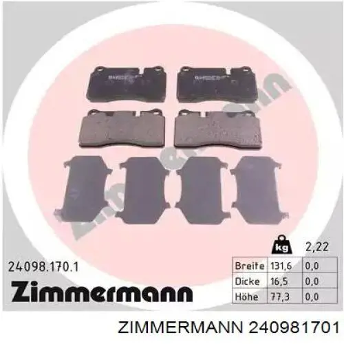 Sapatas do freio dianteiras de disco Zimmermann 240981701 preço, a partir de 54,62 USD