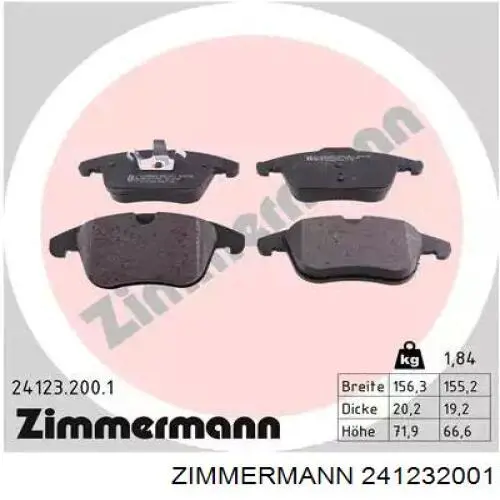 Sapatas do freio dianteiras de disco Zimmermann 241232001 preço, a partir de 36,46 USD
