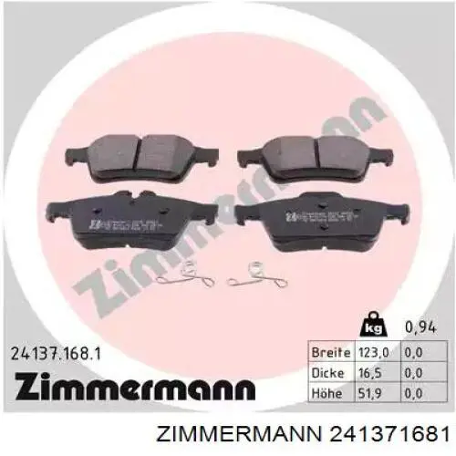 241371681 Zimmermann Sapatas do freio traseiras de disco