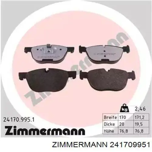 241709951 Zimmermann Sapatas do freio dianteiras de disco