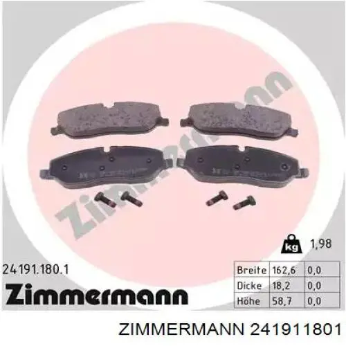 241911801 Zimmermann Sapatas do freio dianteiras de disco
