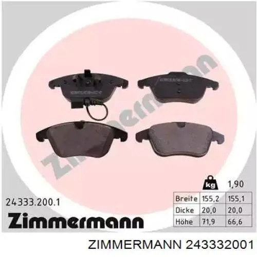 Sapatas do freio dianteiras de disco Zimmermann 243332001 preço, a partir de 42,86 USD