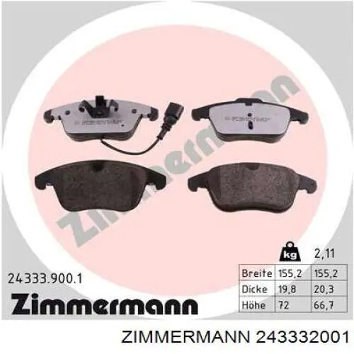 Compre 243332001 Zimmermann Sapatas do freio dianteiras de disco