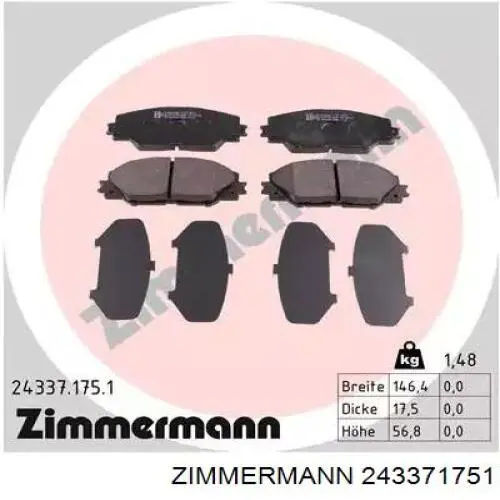 Sapatas do freio dianteiras de disco Zimmermann 243371751 preço, a partir de 33,40 USD
