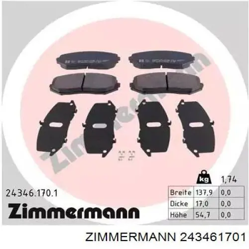 Sapatas do freio dianteiras de disco Zimmermann 243461701 preço, a partir de 31,32 USD