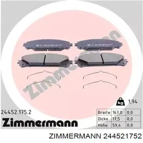 244521752 Zimmermann Sapatas do freio dianteiras de disco