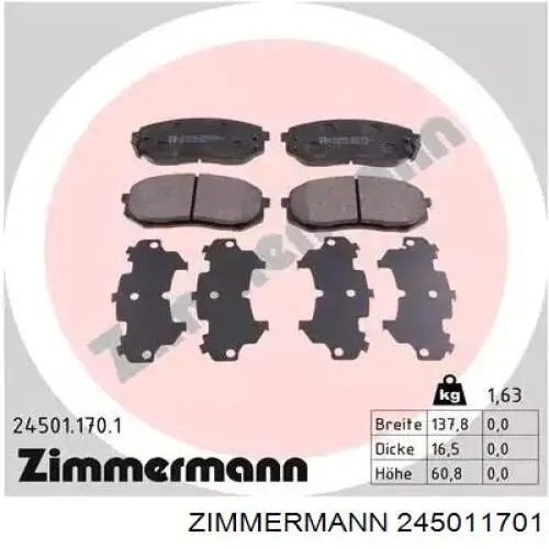 Sapatas do freio dianteiras de disco Zimmermann 245011701 preço, a partir de 45,97 USD