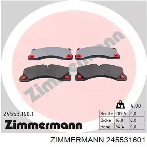 Sapatas do freio dianteiras de disco Zimmermann 245531601 preço, a partir de 82,31 USD