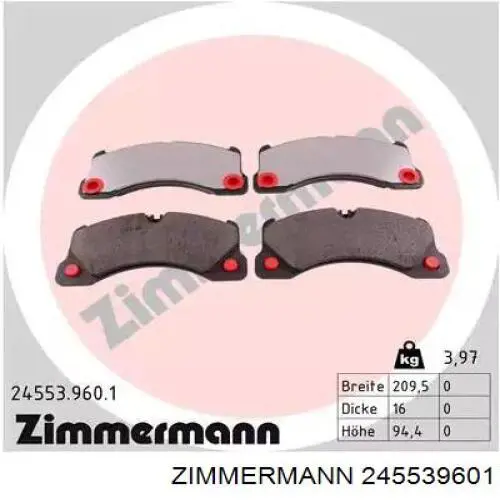 245539601 Zimmermann Sapatas do freio dianteiras de disco