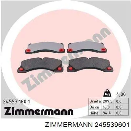 Sapatas do freio dianteiras de disco Zimmermann 245539601 preço, a partir de 62,71 USD