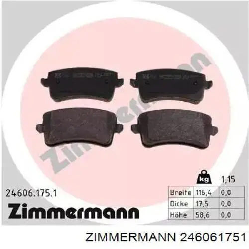Sapatas do freio traseiras de disco Zimmermann 246061751 preço, a partir de 48,65 USD