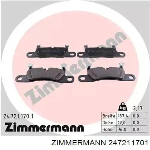 Sapatas do freio traseiras de disco Zimmermann 247211701 preço, a partir de 61,77 USD
