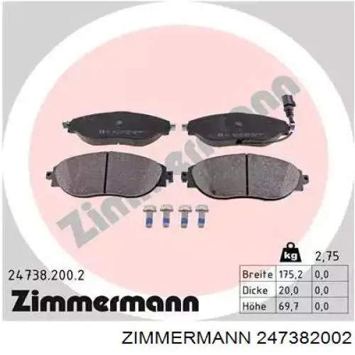 Sapatas do freio dianteiras de disco Zimmermann 247382002 preço, a partir de 43,52 USD