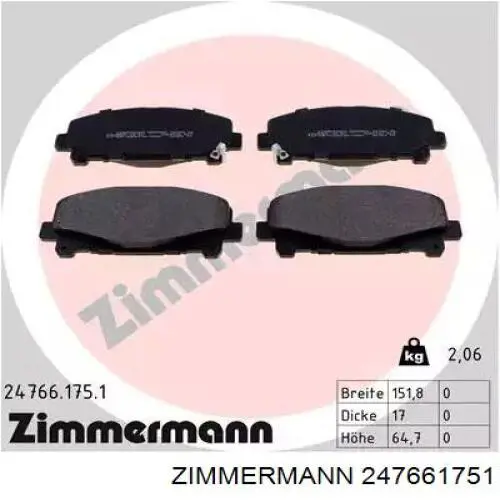 247661751 Zimmermann Sapatas do freio dianteiras de disco