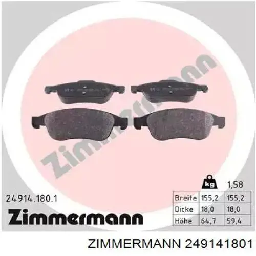 Sapatas do freio dianteiras de disco Zimmermann 249141801 preço, a partir de 32,78 USD