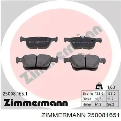 Sapatas do freio traseiras de disco Zimmermann 250081651 preço, a partir de 29,12 USD
