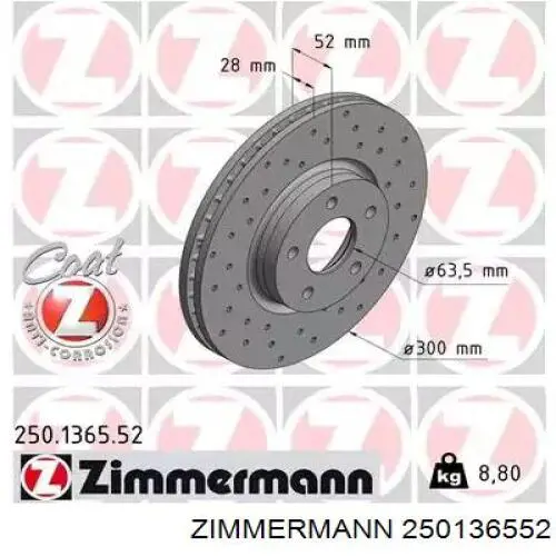 Disco do freio dianteiro Zimmermann 250136552 preço, a partir de 61,80 USD