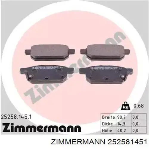 252581451 Zimmermann Sapatas do freio traseiras de disco