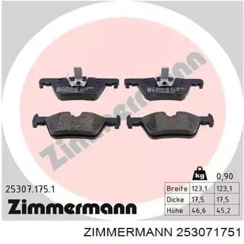 Sapatas do freio traseiras de disco Zimmermann 253071751 preço, a partir de 29,35 USD