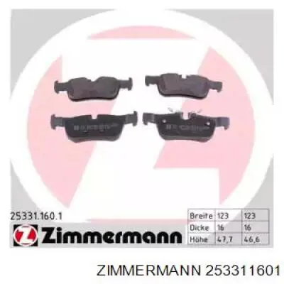 253311601 Zimmermann Sapatas do freio traseiras de disco
