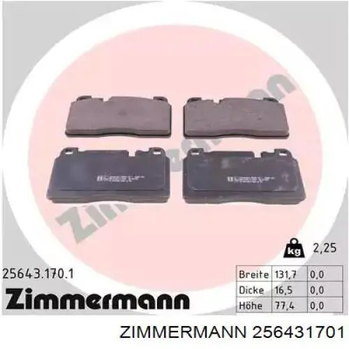 Sapatas do freio dianteiras de disco Zimmermann 256431701 preço, a partir de 52,04 USD