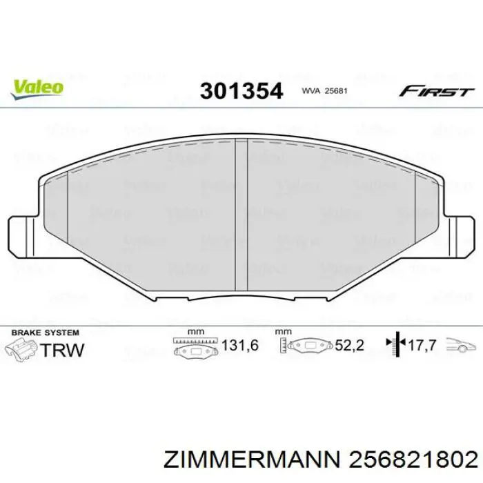 Compre 256821802 Zimmermann Sapatas do freio dianteiras de disco