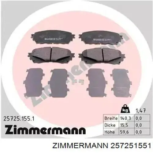 257251551 Zimmermann Sapatas do freio dianteiras de disco