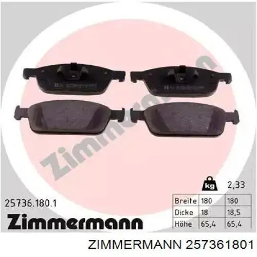 257361801 Zimmermann Sapatas do freio dianteiras de disco