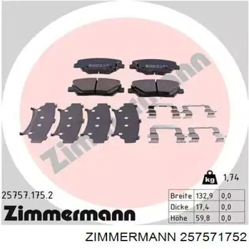 257571752 Zimmermann Sapatas do freio dianteiras de disco