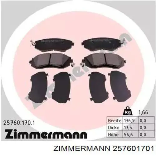 257601701 Zimmermann Sapatas do freio dianteiras de disco