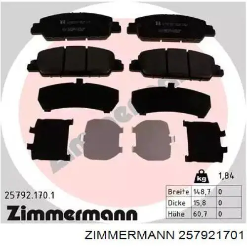 257921701 Zimmermann Sapatas do freio dianteiras de disco