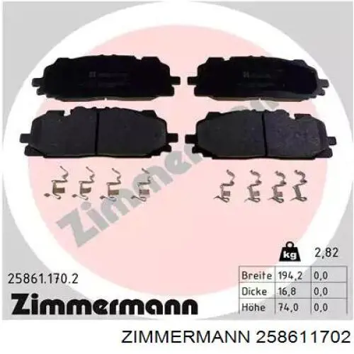 258611702 Zimmermann Sapatas do freio dianteiras de disco