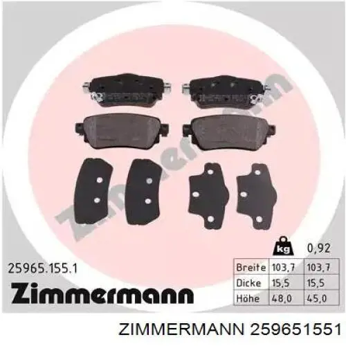 259651551 Zimmermann Sapatas do freio traseiras de disco