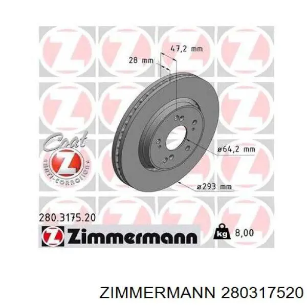 Disco do freio dianteiro Zimmermann 280317520 preço, a partir de 70,17 USD