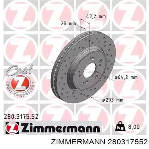 Disco do freio dianteiro Zimmermann 280317552 preço, a partir de 62,36 USD
