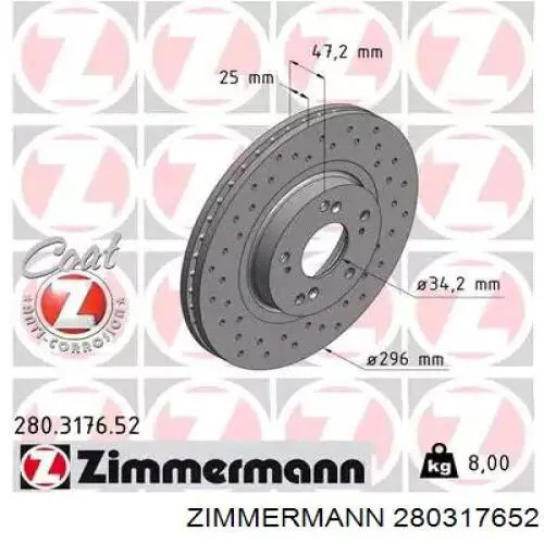 Disco do freio dianteiro Zimmermann 280317652 preço, a partir de 62,24 USD