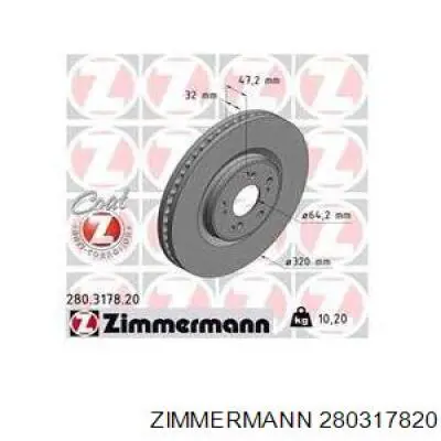 Disco do freio dianteiro Zimmermann 280317820 preço, a partir de 92,19 USD