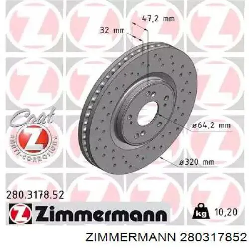 Disco do freio dianteiro Zimmermann 280317852 preço, a partir de 77,83 USD