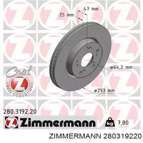 Disco do freio dianteiro Zimmermann 280319220 preço, a partir de 46,87 USD