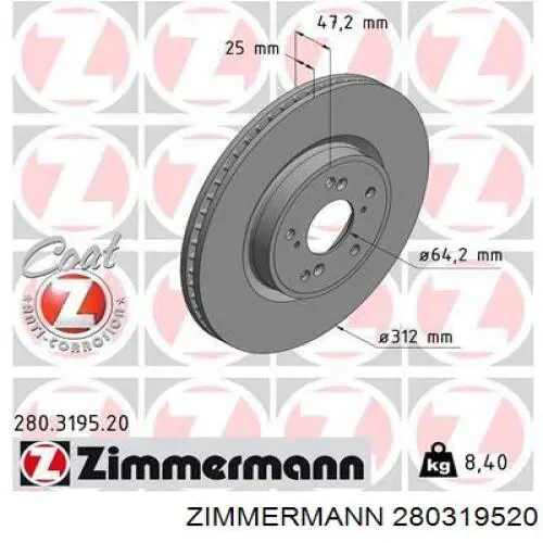 Disco do freio dianteiro Zimmermann 280319520 preço, a partir de 87,03 USD