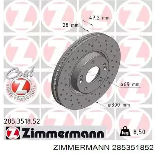 Disco do freio dianteiro Zimmermann 285351852 preço, a partir de 55,16 USD