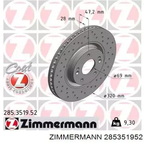 Disco do freio dianteiro Zimmermann 285351952 preço, a partir de 67,41 USD
