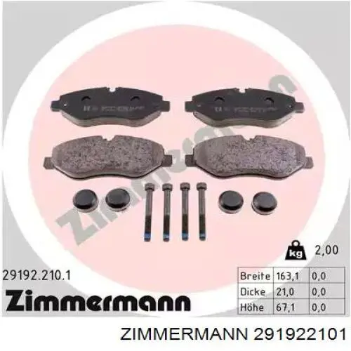 Sapatas do freio dianteiras de disco Zimmermann 291922101 preço, a partir de 36,82 USD
