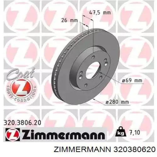 Disco do freio dianteiro Zimmermann 320380620 preço, a partir de 80,02 USD