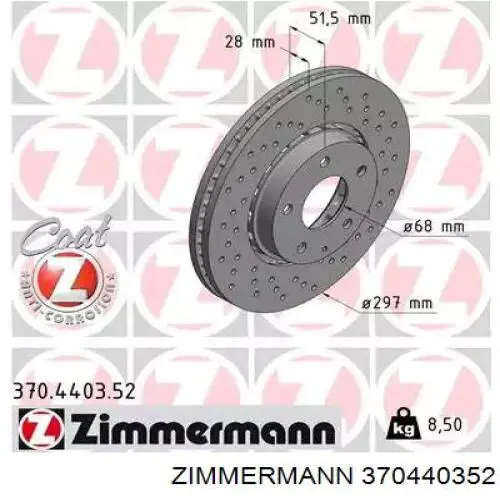 Disco do freio dianteiro Zimmermann 370440352 preço, a partir de 114,21 USD