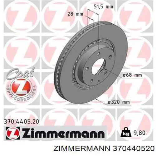 Disco do freio dianteiro Zimmermann 370440520 preço, a partir de 86,42 USD