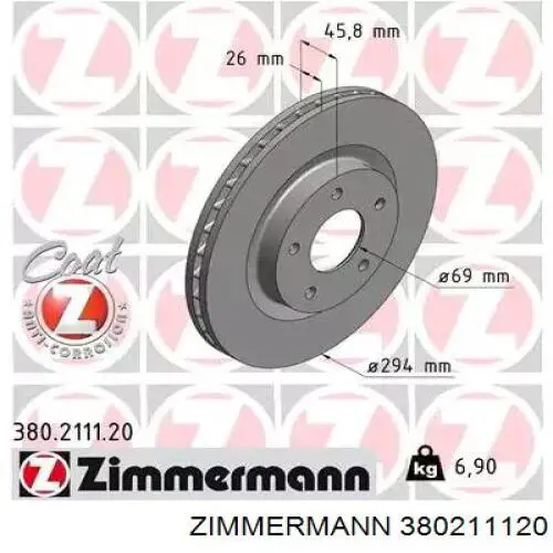 Disco do freio dianteiro Zimmermann 380211120 preço, a partir de 53,86 USD