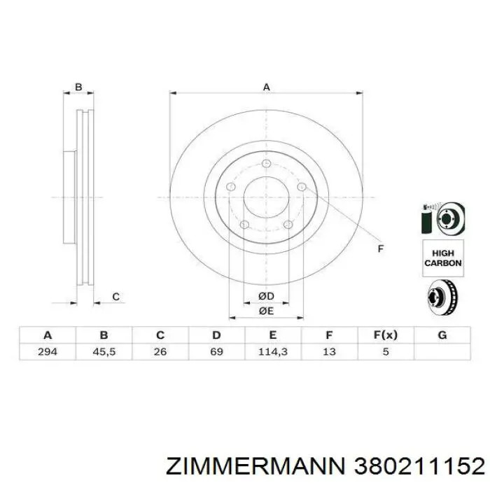 Disco do freio dianteiro Zimmermann 380211152 preço, a partir de 53,86 USD