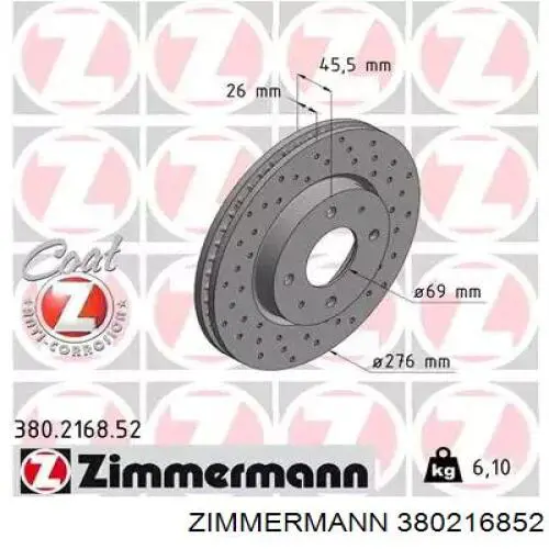 Disco do freio dianteiro Zimmermann 380216852 preço, a partir de 71,85 USD